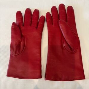 Lord & Taylor Red Leather Gloves with Cashmere lining